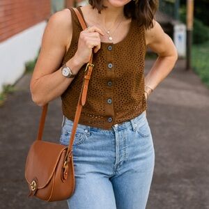 Everlane Brown Buttoned Crop Tank Top